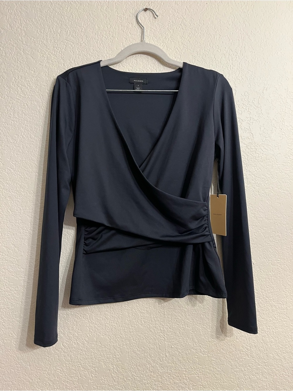 NWT Nordstrom Halogen Navy Wrap-Front Long Sleeve Top